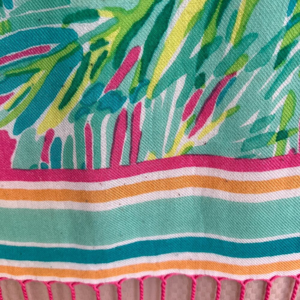 Lilly Pulitzer Palm Leaf  Scarf-Wrap-Swim Cover-Up Multi Color Fringe - Picture 8 of 15